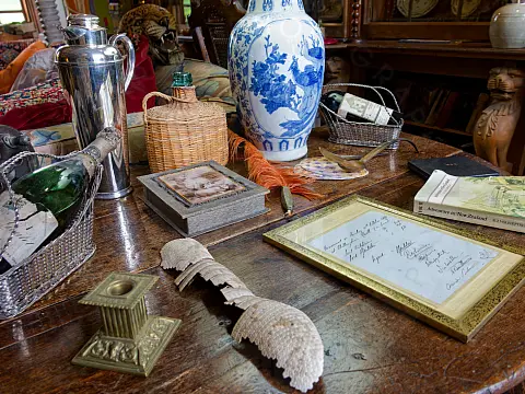 Antiques displayed in the library